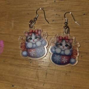Cute Cat Earrings with Hand Made Earring .